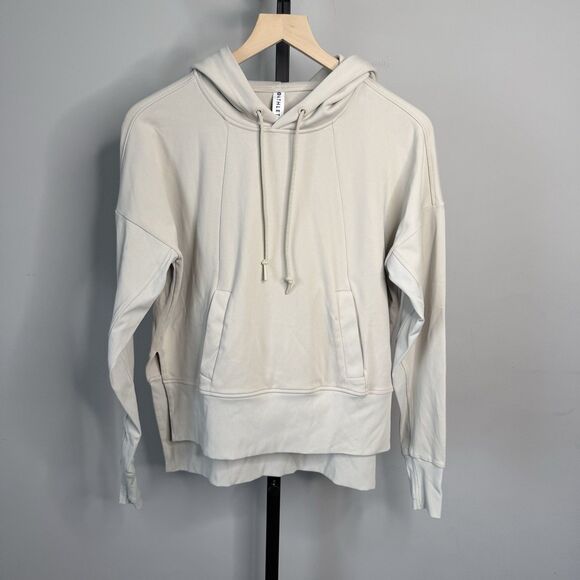 Athleta Womens Mission Hoodie Beige Pullover Thumb Holes High Low Hem Size Small - Picture 2 of 9